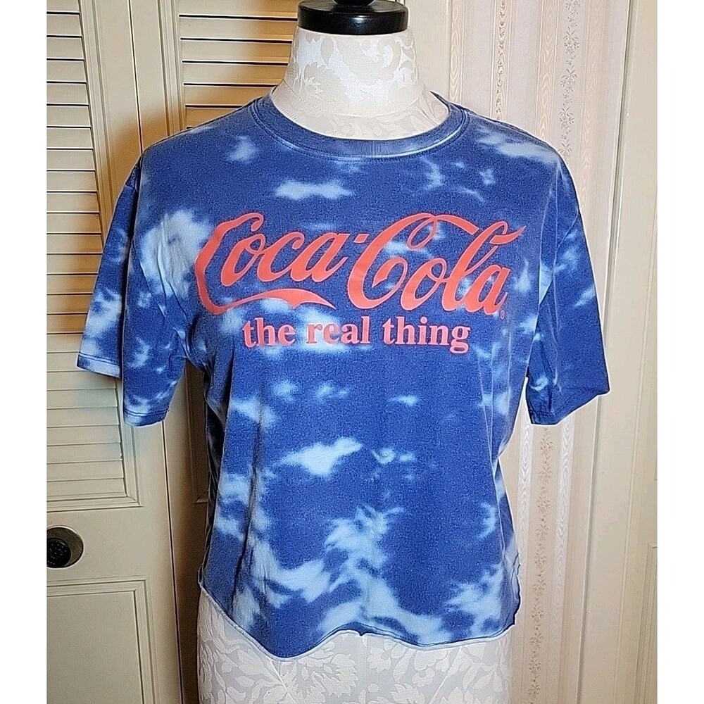 Coca Cola Shirt The Real Thing Tie Dye Short Sleeve Cropped Women Sz L